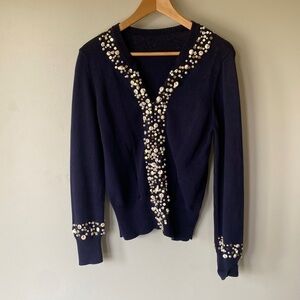 Kasper blue coastal shell detail cardigan sweater